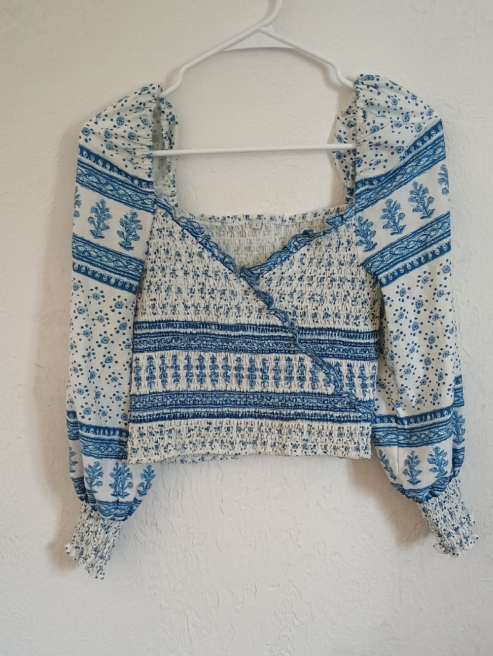 SHEIN Blue and White Smocked Crop Top